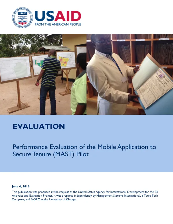 Performance evaluation of the mobile application to secure tenure (MAST) pilot