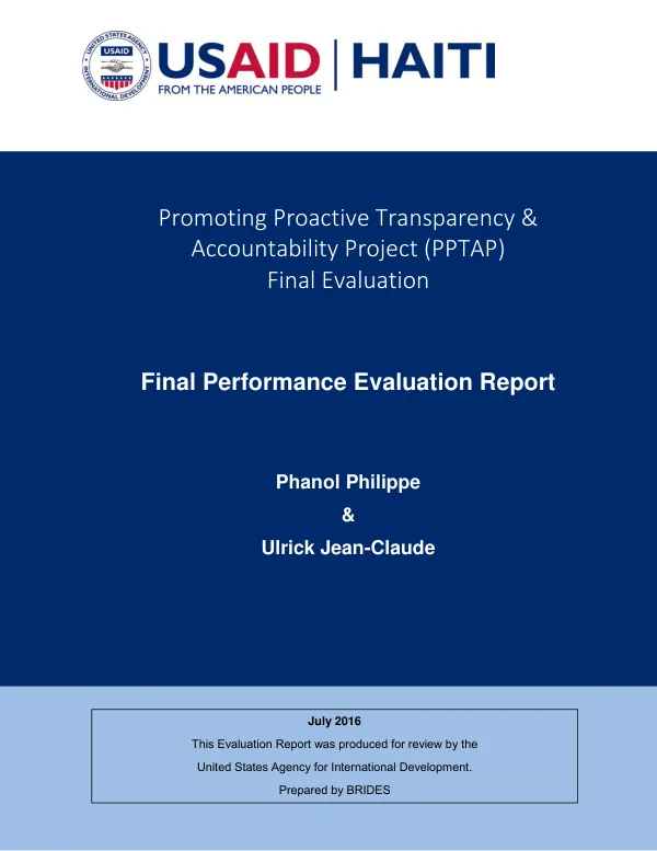 Promoting proactive transparency & accountability project (PPTAP) final evaluation : final performance evaluation report