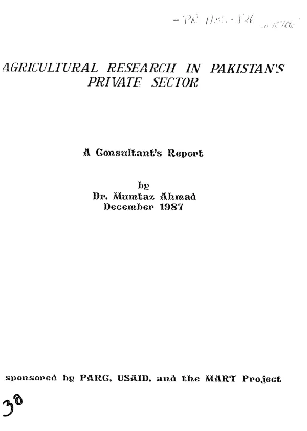 Agricultural research in Pakistan"s private sector