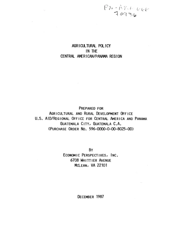 Agricultural policy in the Central American/Panama region