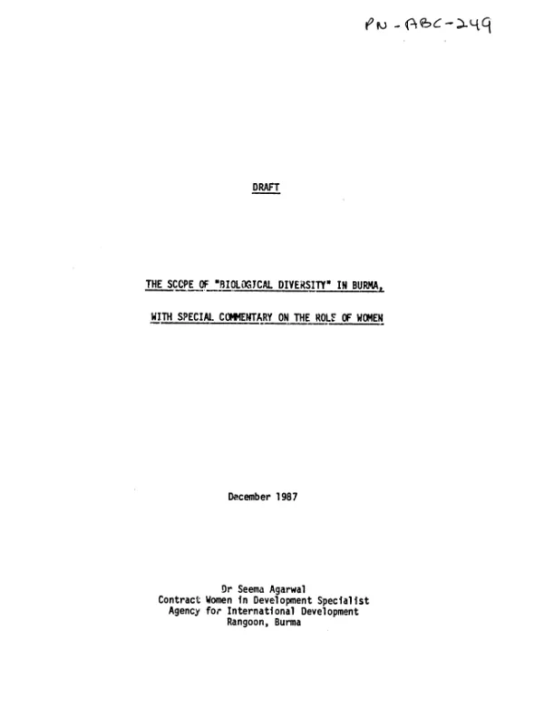 Scope of `biological diversity" in Burma, with special commentary on the role of women
