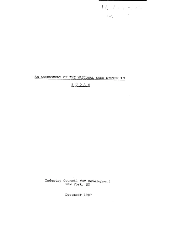 Assessment of national seed system in Sudan : ICD mission report, August 30 - September 30, 1987