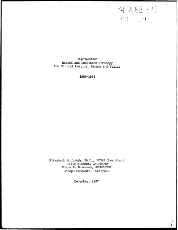 USAID/ROCAP health and nutrition strategy for Central America, Panama and Belize, 1989-1993