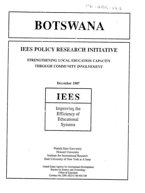 Botswana : IEES policy research initiative -- strengthening local education capacity through community involvement