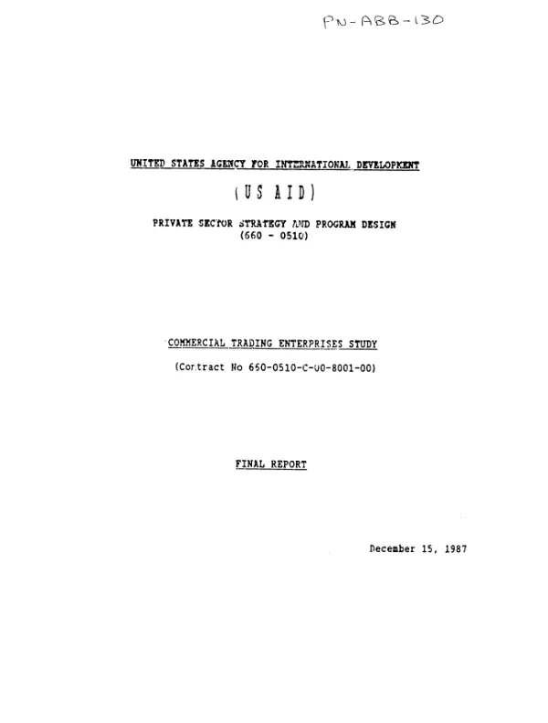 Commercial trading enterprises study (contract no. 660-0510-C-00-8001-00) : final report
