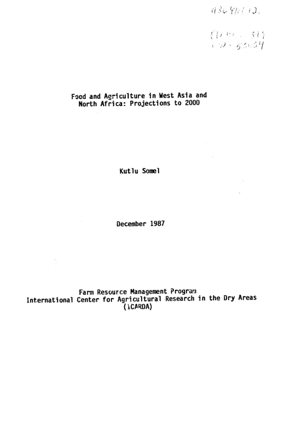 Food and agriculture in West Asia and North Africa : projections to 2000