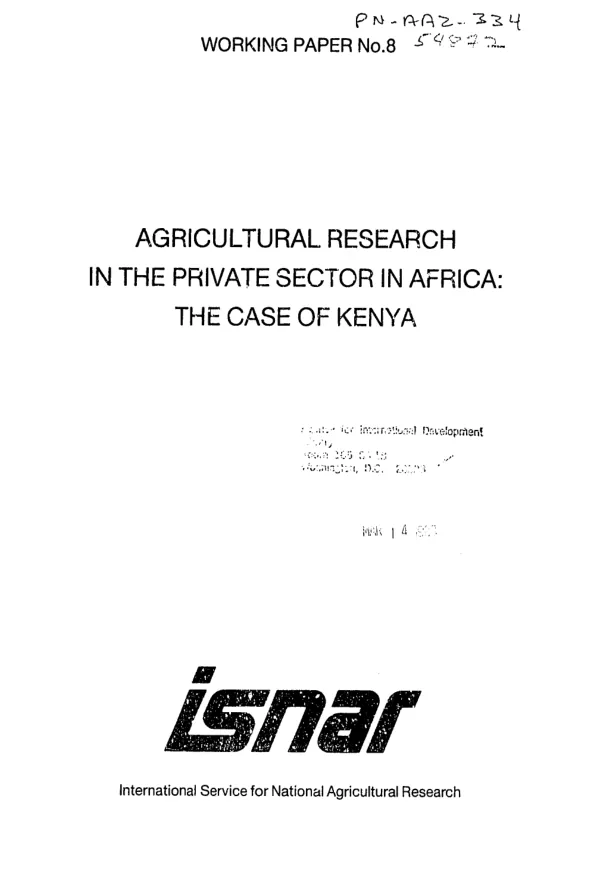 Agricultural research in the private sector in Africa : the case of Kenya