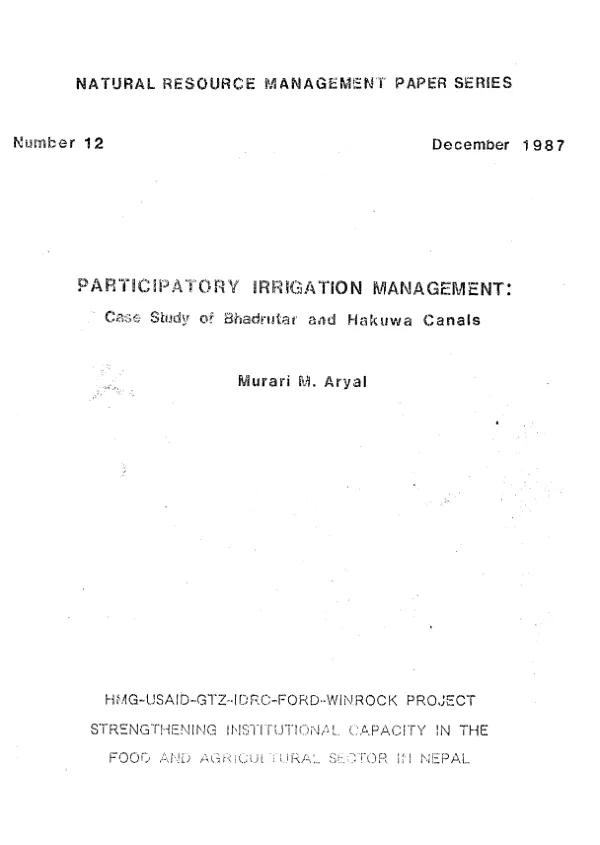 Participatory irrigation management : case study of Bhadrutar and Hakuwa canals