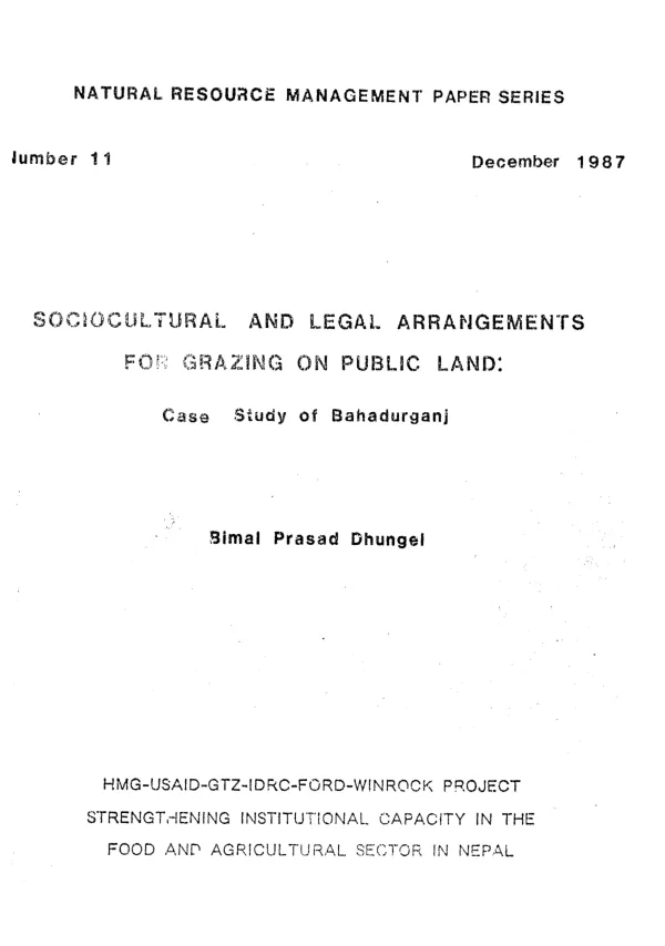 Sociocultural and legal arrangements for grazing on public land : case study of Bahadurganj