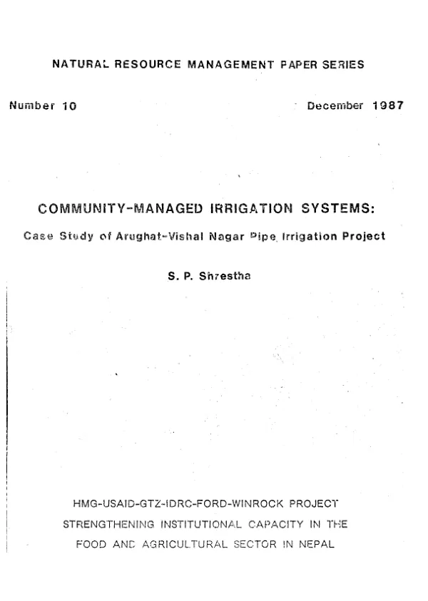 Community - managed irrigation systems : case study of Arughat - Vishal Nagar pipe irrigation project
