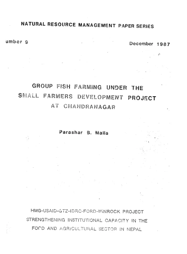 Group fish farming under the small farmers development project at Chandranagar
