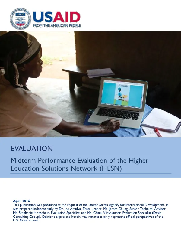 Midterm performance evaluation of the higher education solutions network (HESN)