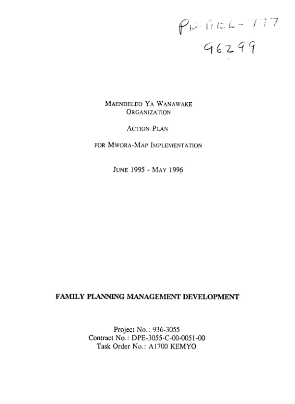 Maendeleo ya Wanawake Organization : action plan for MWORA [men and women of reproductive age] - map implementation : June 1995-May 1996