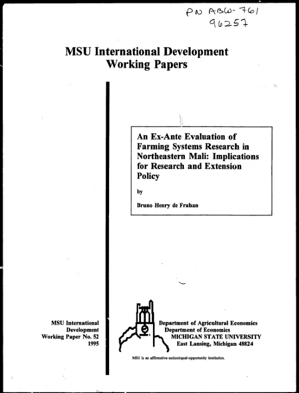 Ex-ante evaluation of farming systems research in Northeastern Mali : implications for research and extension policy