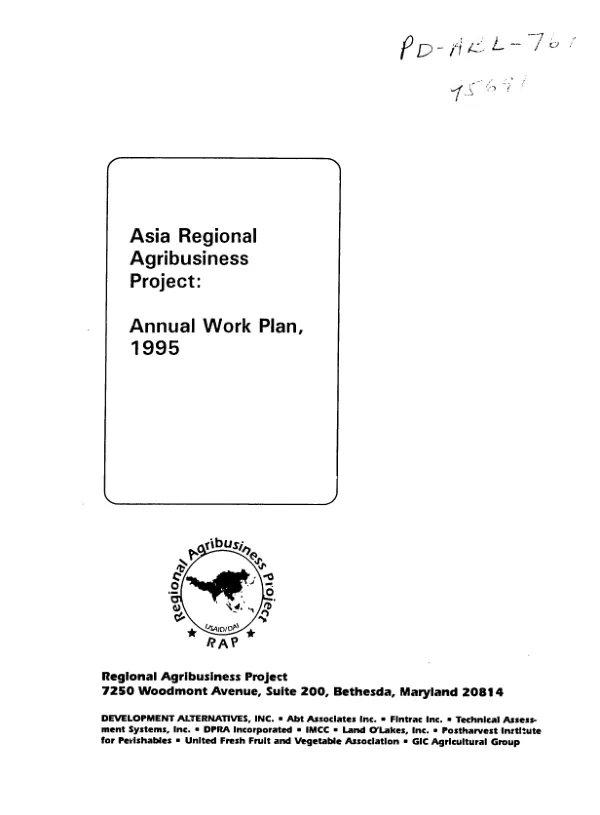Asia regional agribusiness project : annual work plan, 1995