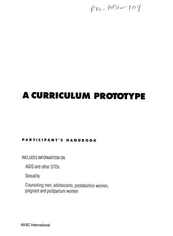 Family planning counseling : a curriculum prototype -- participant"s handbook