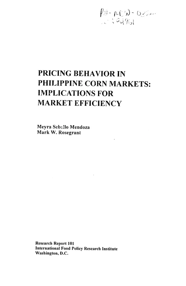 Pricing behavior in Philippine corn markets : implications for market efficiency