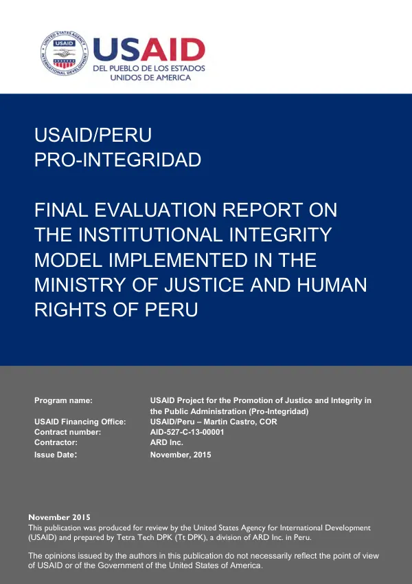 Final evaluation report on the institutional integrity model implemented in the Ministry of Justice and Human Rights of Peru