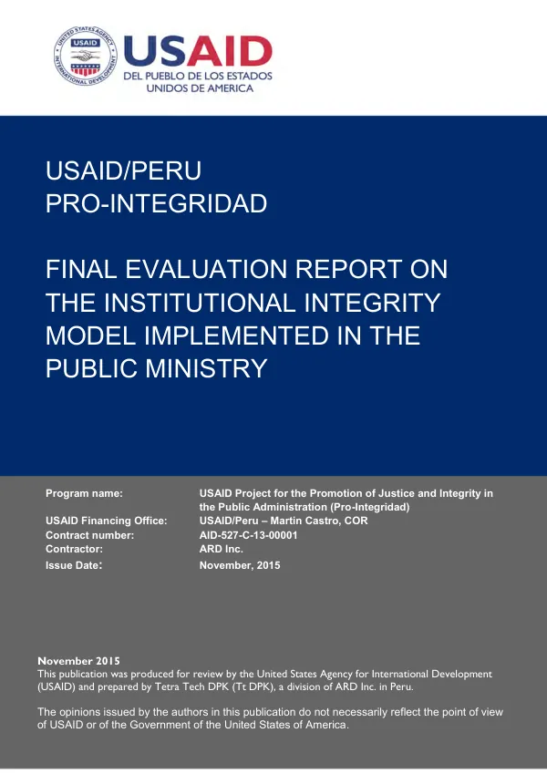 Final evaluation report on the institutional integrity model implemented in the Public Ministry [of Peru]