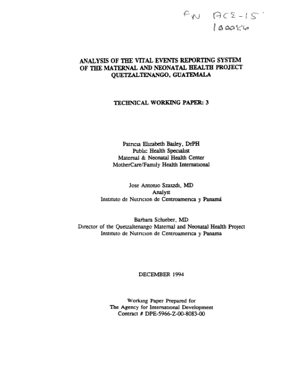 Analysis of the vital events reporting system of the maternal and neonatal health project, Quetzaltenango, Guatemala