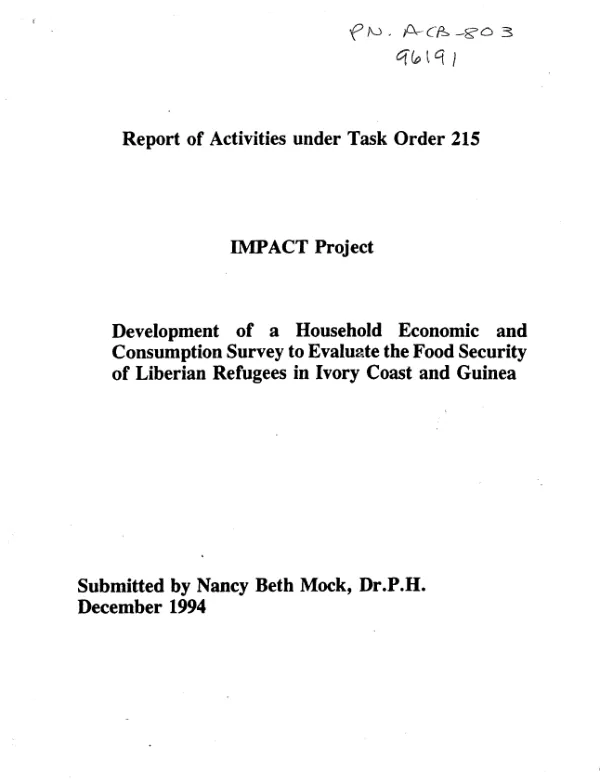 Development of a household economic and consumption survey to evaluate the food security of Liberian refugees in Ivory Coast and Guinea