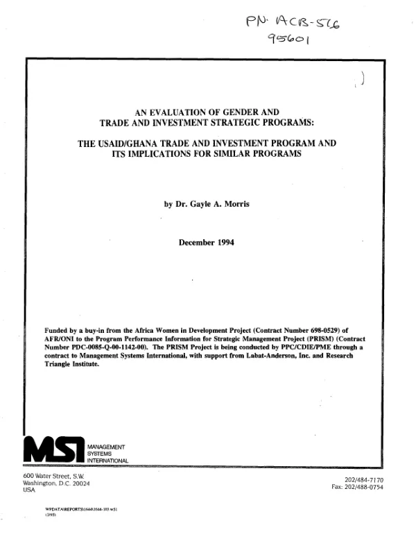 Evaluation of gender and trade and investment strategic programs : the USAID/Ghana trade and investment program and its implications for similar programs