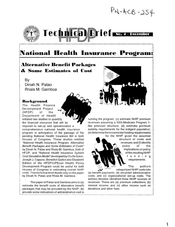 National health insurance programs : alternative benefit packages and some estimates of cost