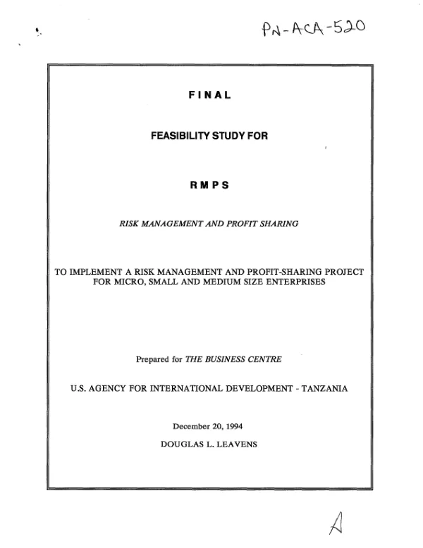 Final feasibility study for RMPS (risk management and profit sharing) -- to implement a risk management and profit-sharing project for micro, small and medium size enterprises