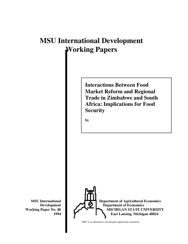 Interactions between food market reform and regional trade in Zimbabwe and South Africa : implications for food security