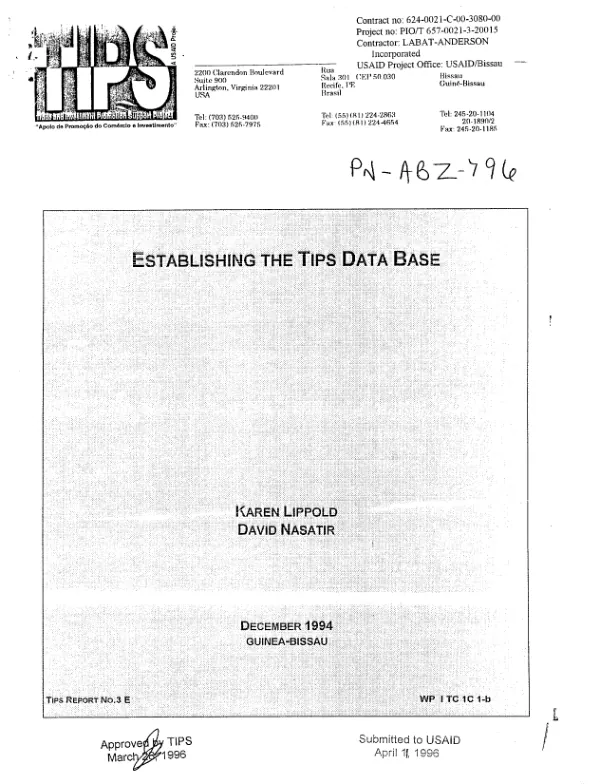 Establishing the TIPS [trade and investment promotion support project] data base