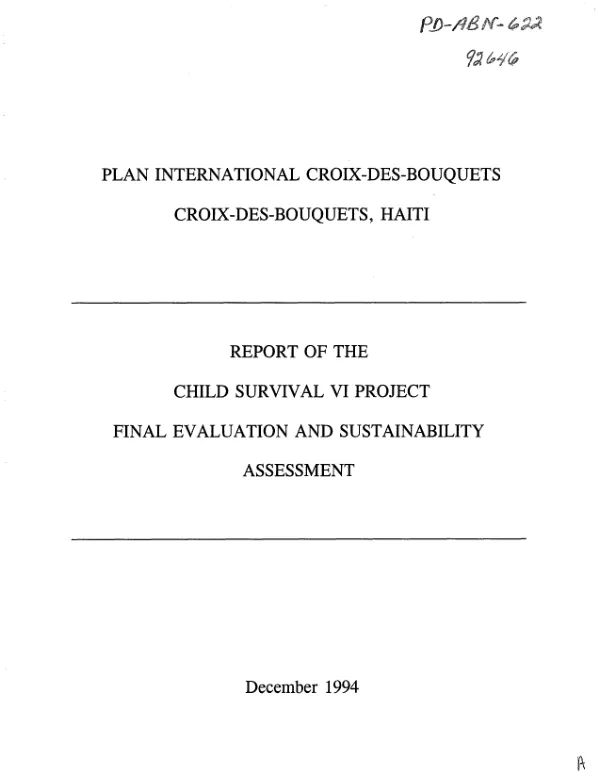 Report of the child survival VI project : final evaluation and sustainability assessment