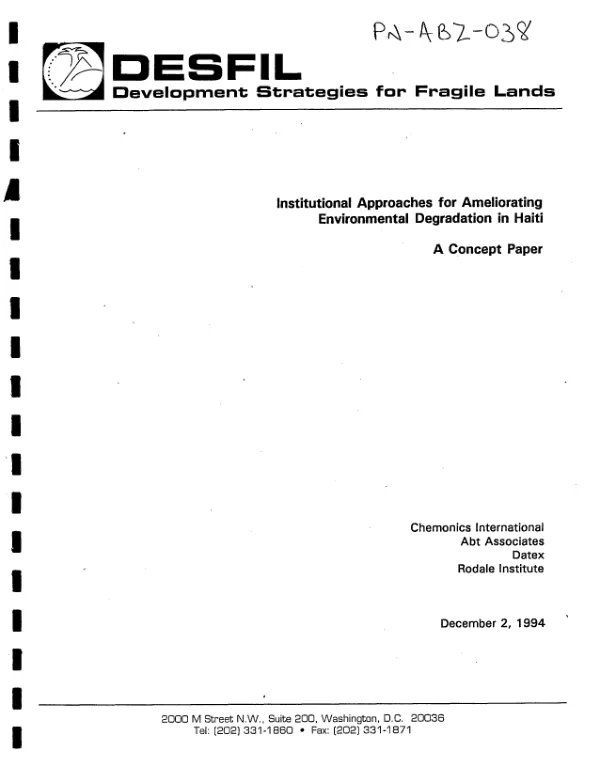 Institutional approaches for ameliorating environmental degradation in Haiti : a concept paper