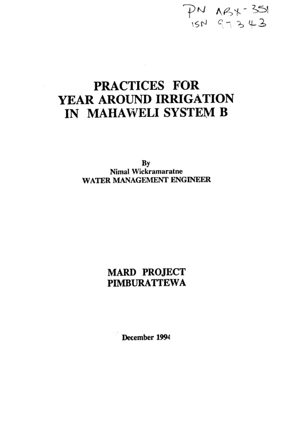 Practices for year around irrigation in Mahaweli system B