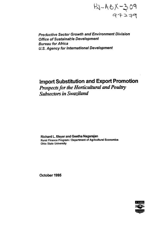 Import substitution and export promotion : prospects for the horticultural and poultry subsectors in Swaziland