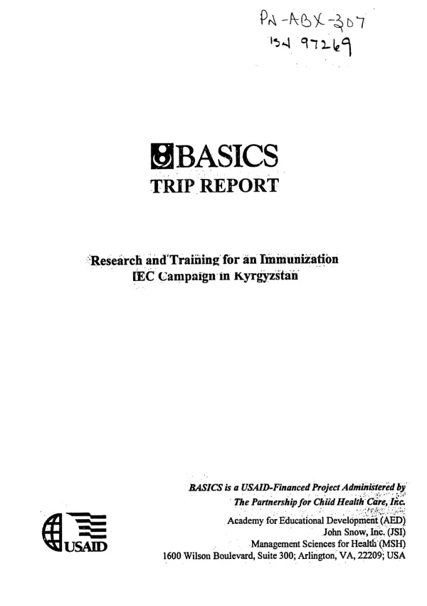 Research and training for an immunization IEC [information, education and communication] campaign in Kyrgyzstan -- November 8-December 4, 1994