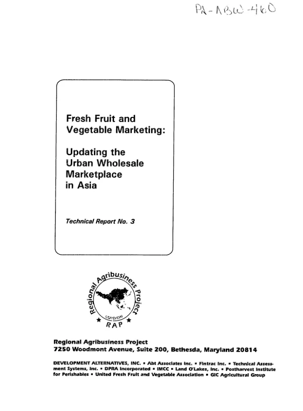 Fresh fruit and vegetable marketing : updating the urban wholesale marketplace in Asia