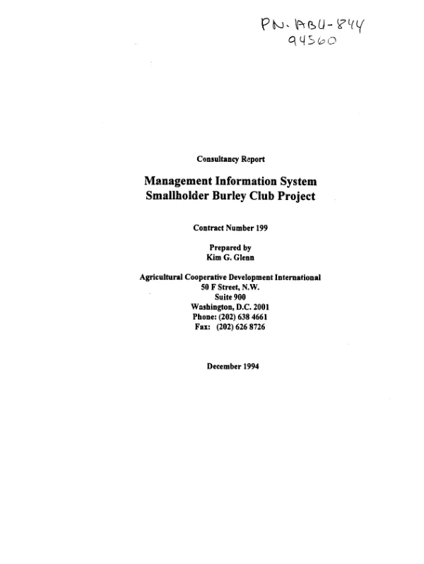 Consultancy report : management information system -- smallholder burley club project