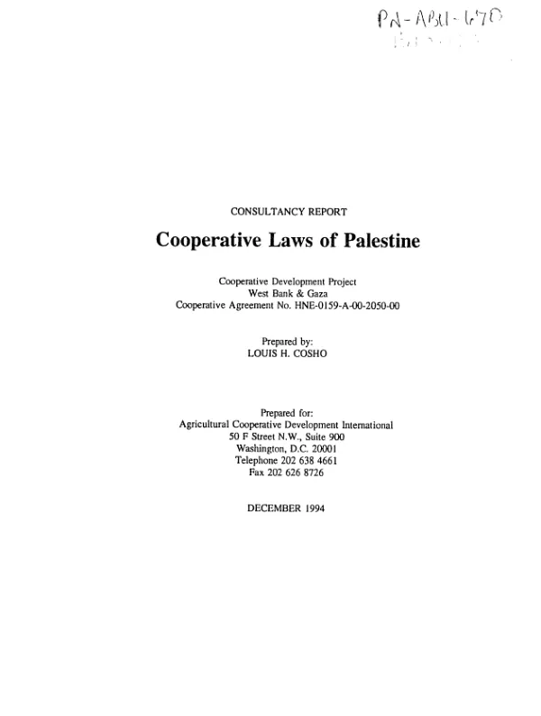 Consultancy report : cooperative laws of Palestine