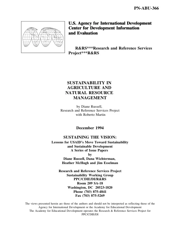 Sustainability in agriculture and natural resource management