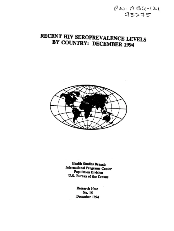 Recent HIV seroprevalence levels by country : December 1994