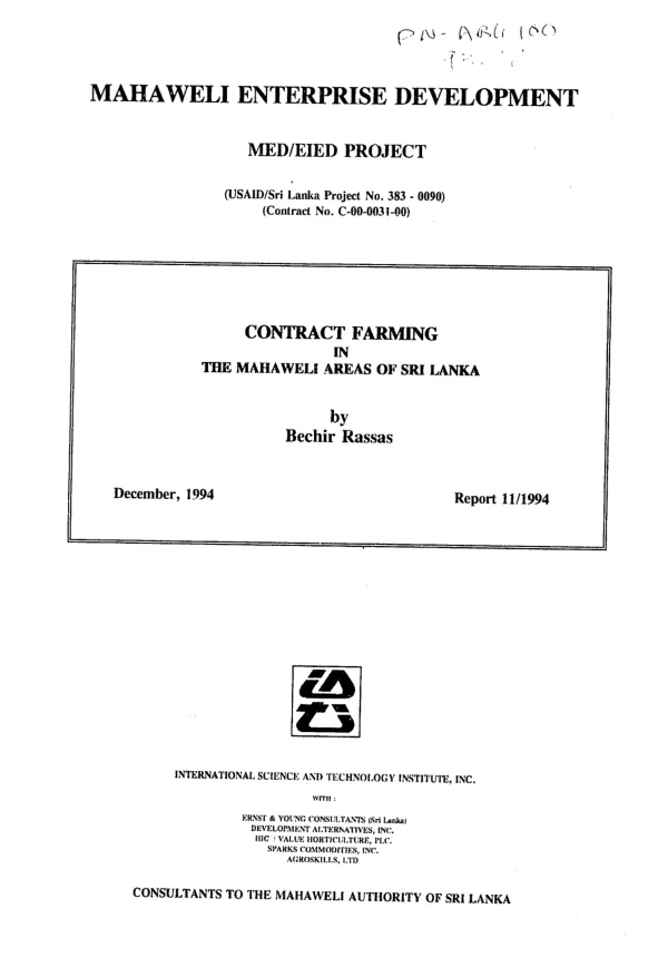 Contract farming in the Mahaweli areas of Sri Lanka