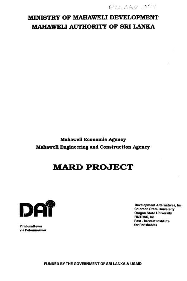 Report on the Yala 1994 crop diversification and cultivation census in Mahaweli system B