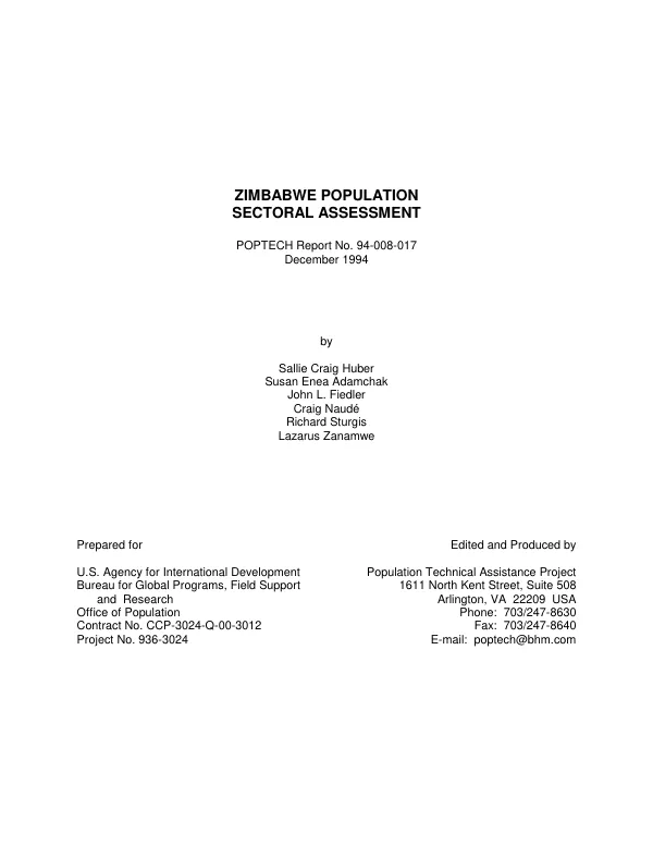 Zimbabwe population sectoral assessment