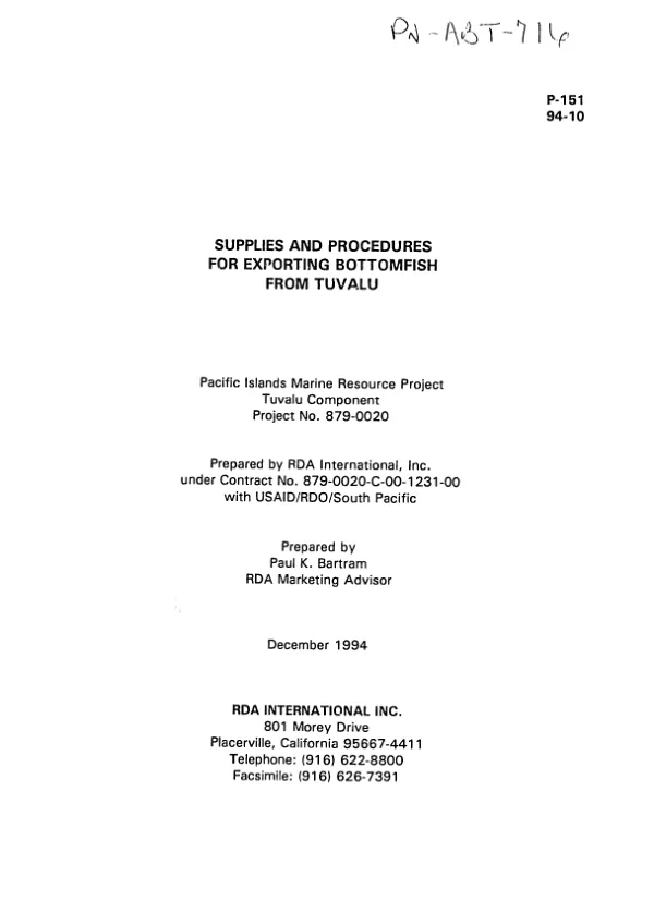 Supplies and procedures for exporting bottomfish from Tuvalu