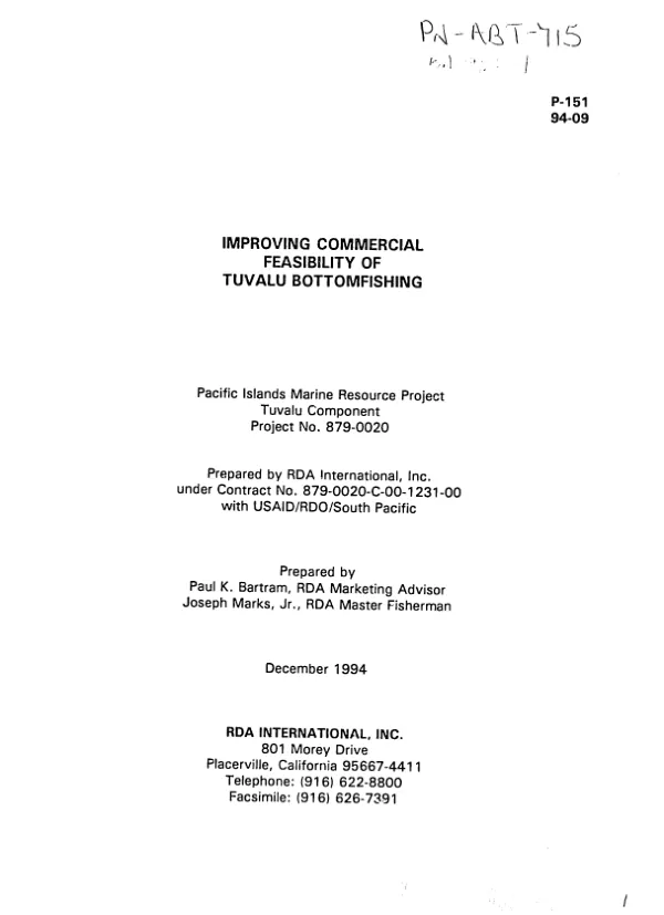 Improving commercial feasibility of Tuvalu bottomfishing