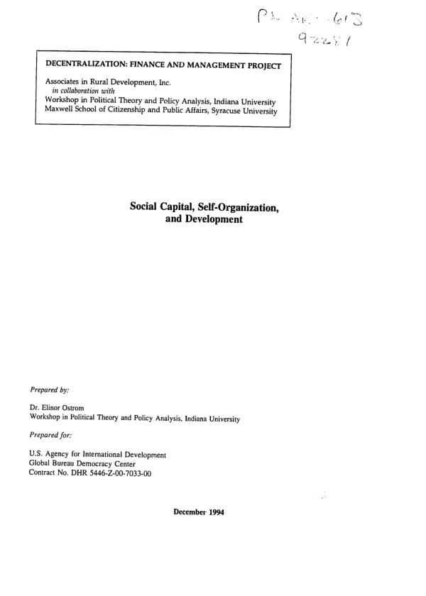 Social capital, self-organization, and development