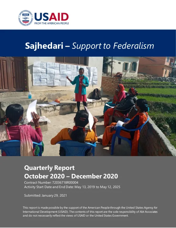 Sajhedari- Support to Federalism (STF) Year 2 Quarterly Report, October 2020 – December 2020