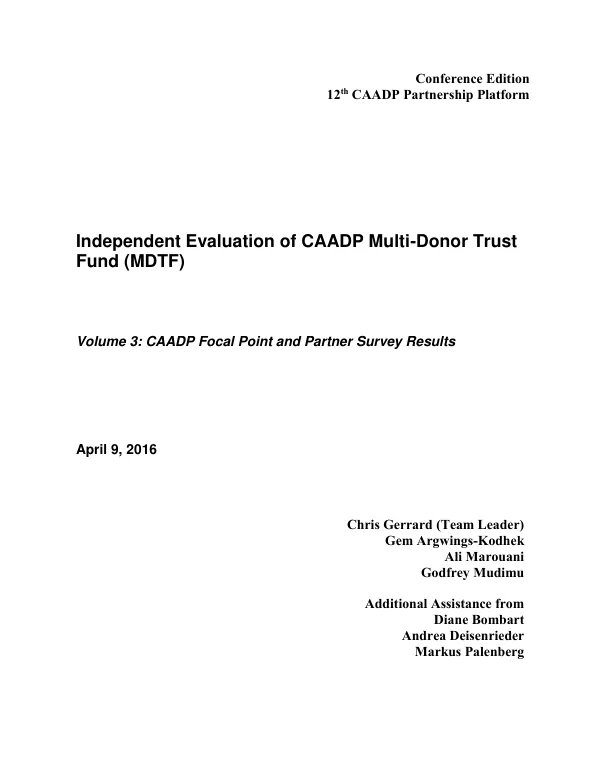 Independent evaluation of CAADP multi-donor trust fund (MDTF). Volume 3 : CAADP focal point and partner survey results
