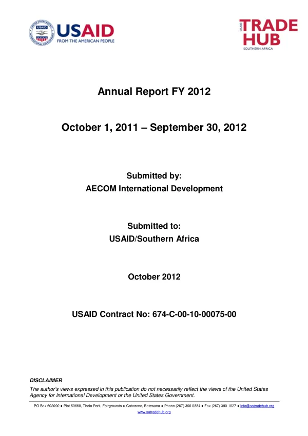 Southern Africa Trade Hub (SATH) - 2012