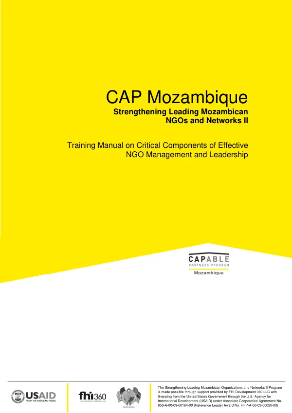 CAP Mozambique: Strengthening Leading Mozambican NGOs and Networks II - Training Manual on Critical Components of Effective NGO Management and Leadership